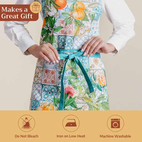 Maison d' Hermine apron worn in kitchen showing fit and protection