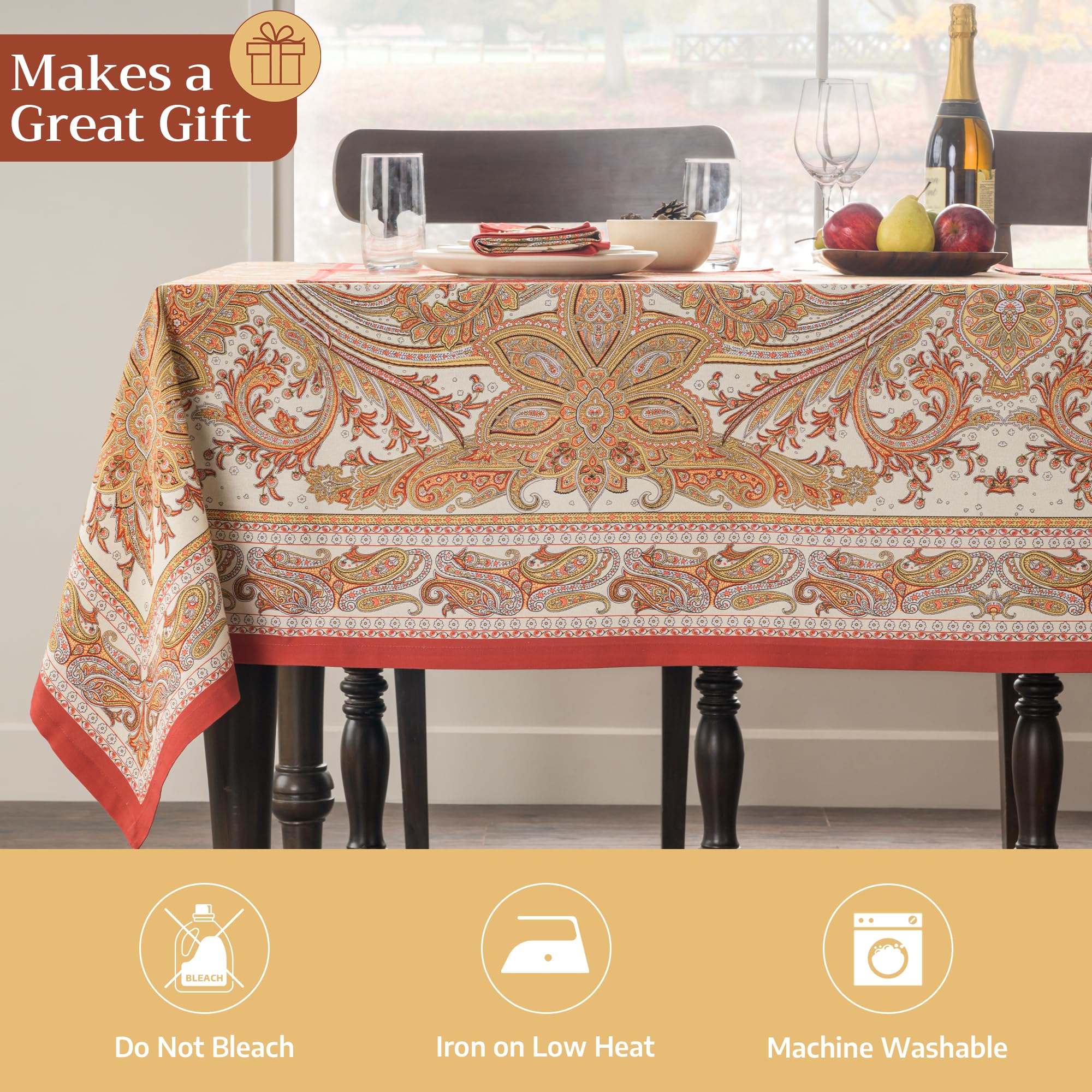 Maison d' Hermine tablecloth overhang on dining table showing correct fit