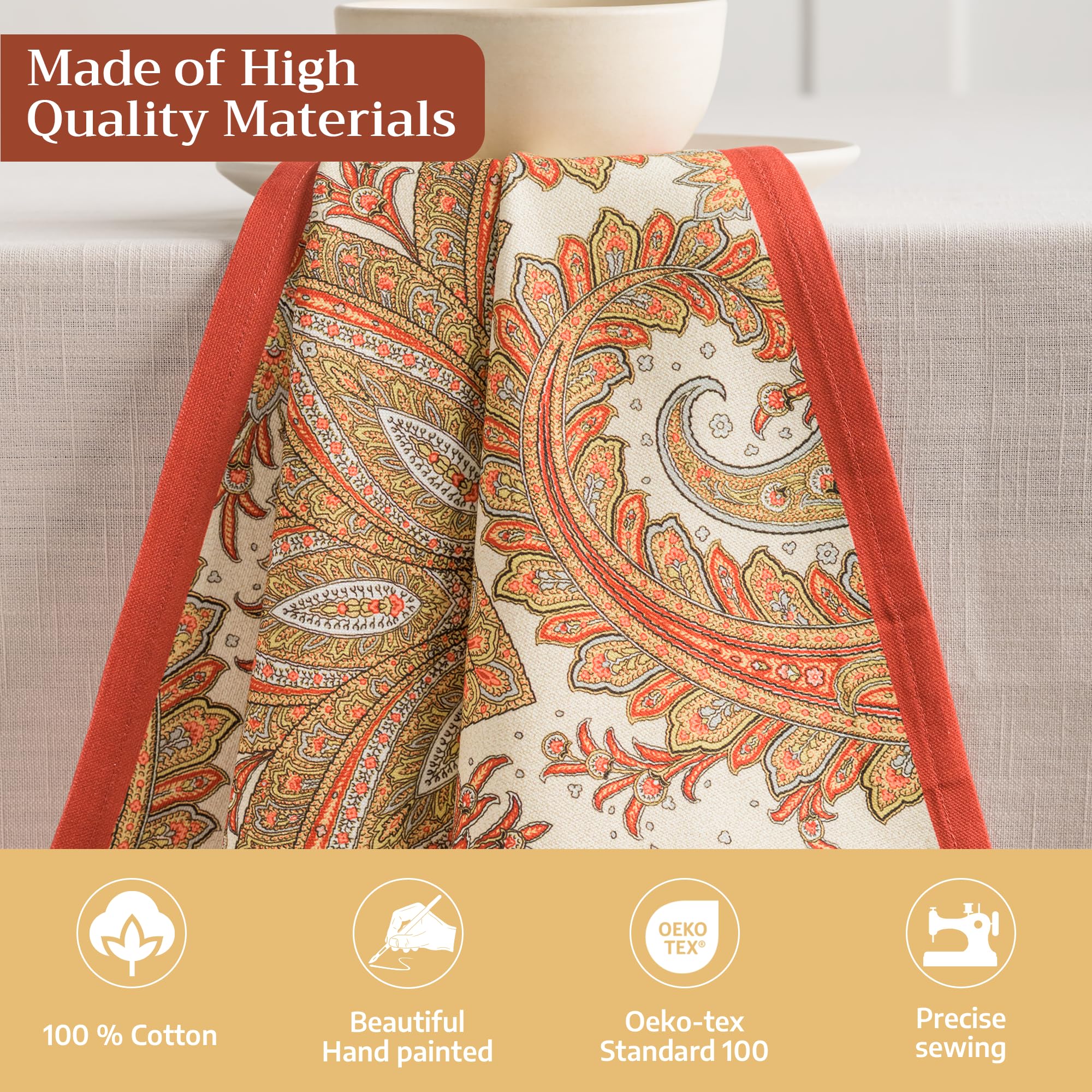 Maison d' Hermine napkins styled on Thanksgiving table showing seasonal decoration benefit