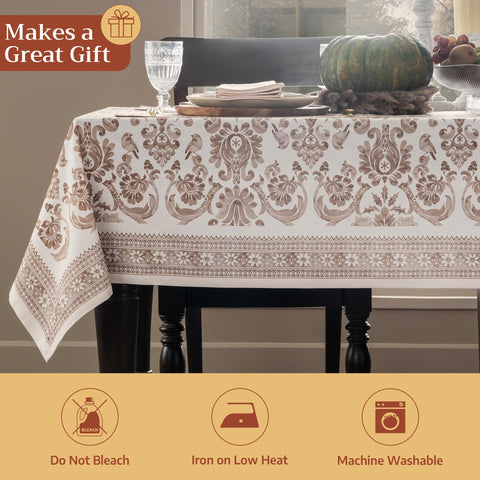 Maison d' Hermine tablecloth draped over bench to show true 60x120 scale and coverage