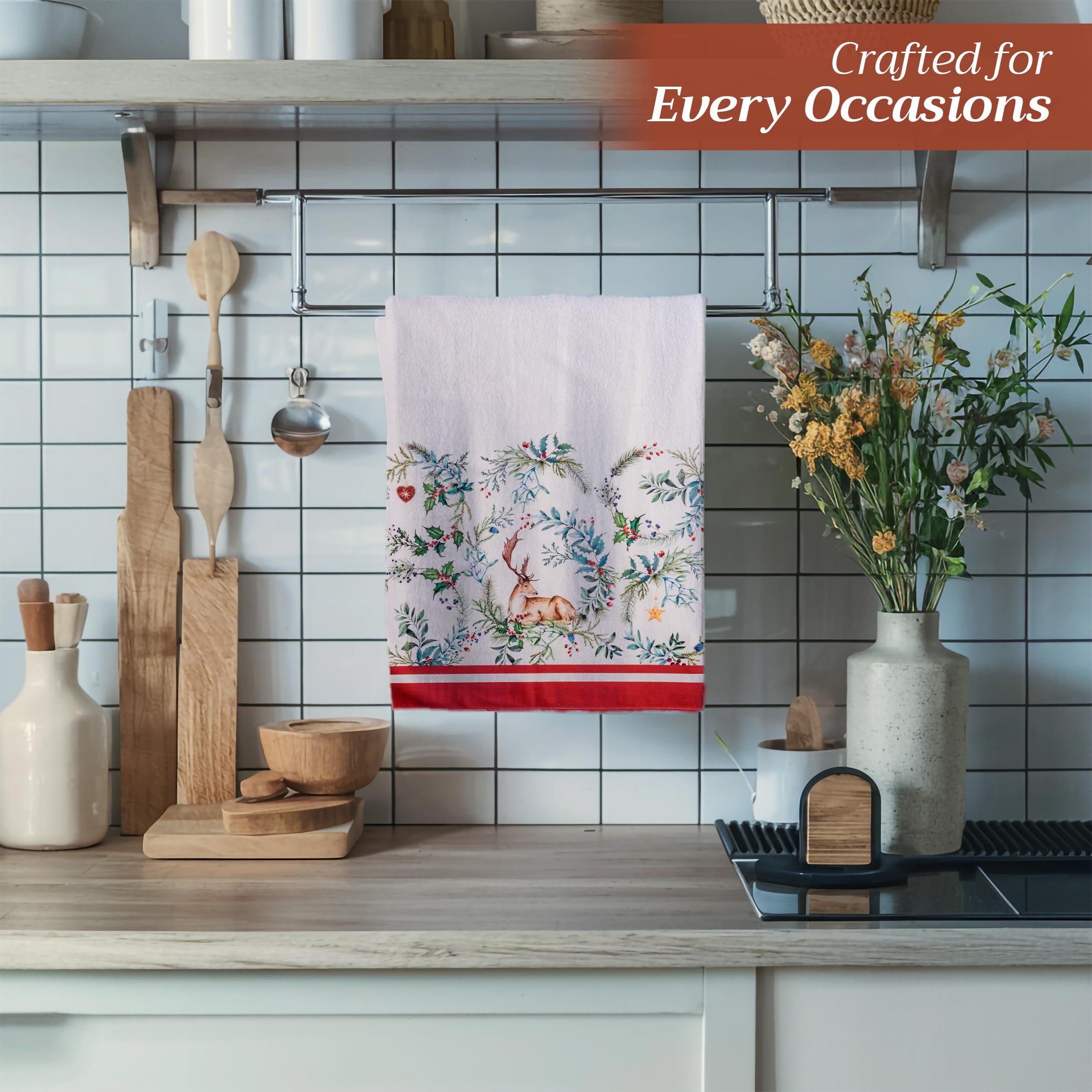 Maison d' Hermine styled on kitchen counter adding watercolor charm and seasonal decor benefit