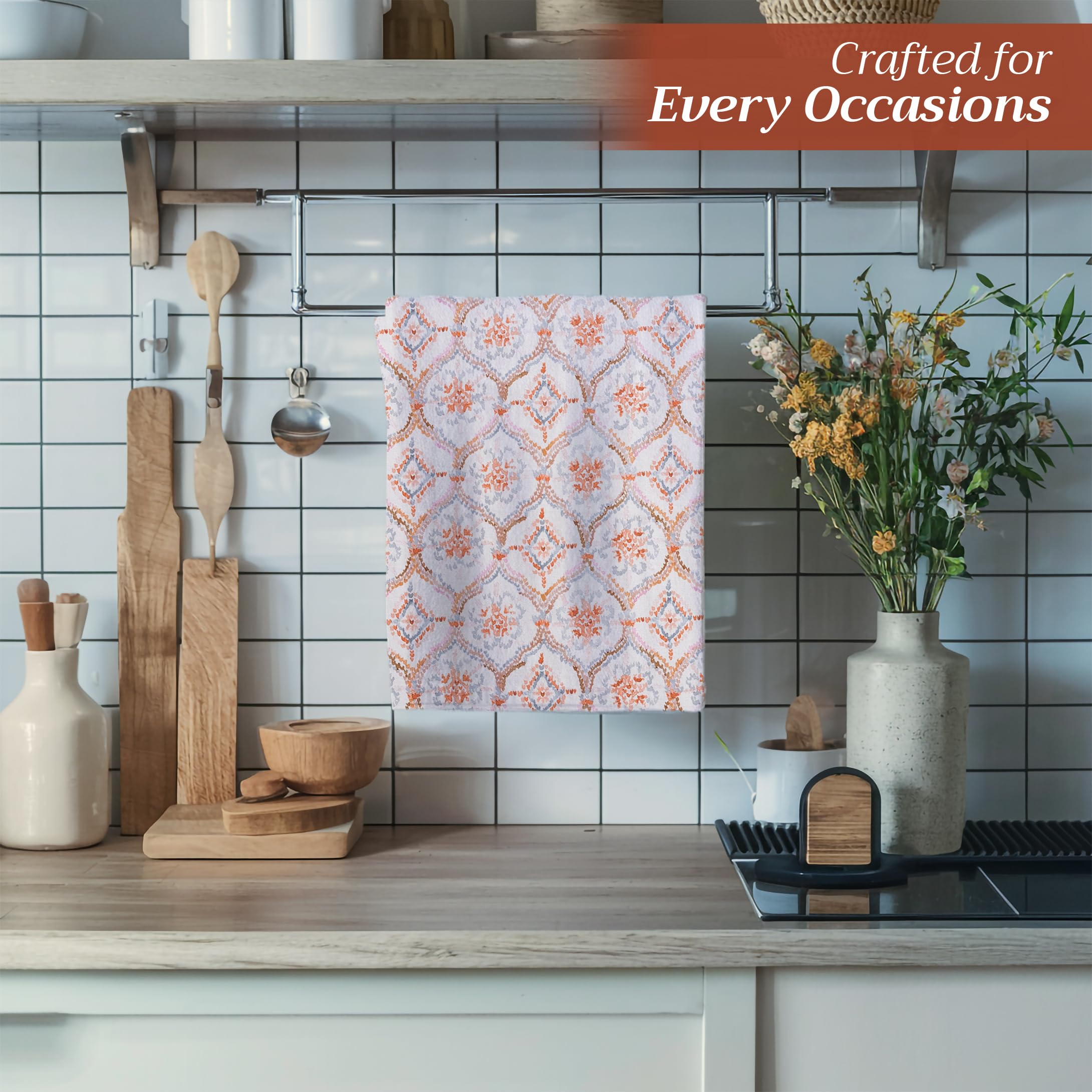 Maison d' Hermine towel draped over oven handle adding seasonal decor to kitchen