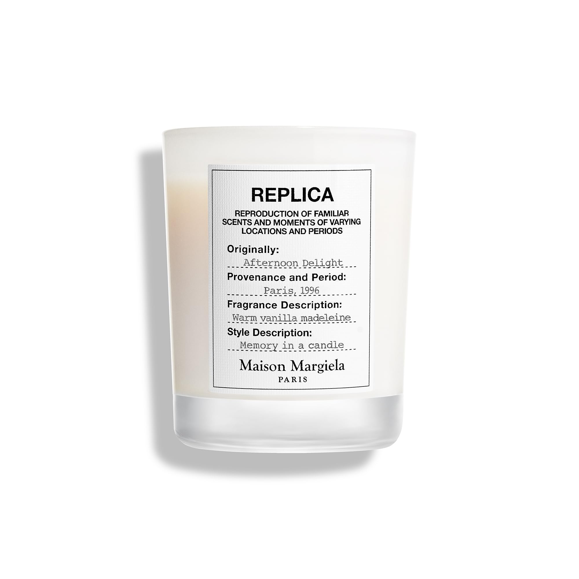 Maison Margiela candle front view showing minimalist glass and warm scent