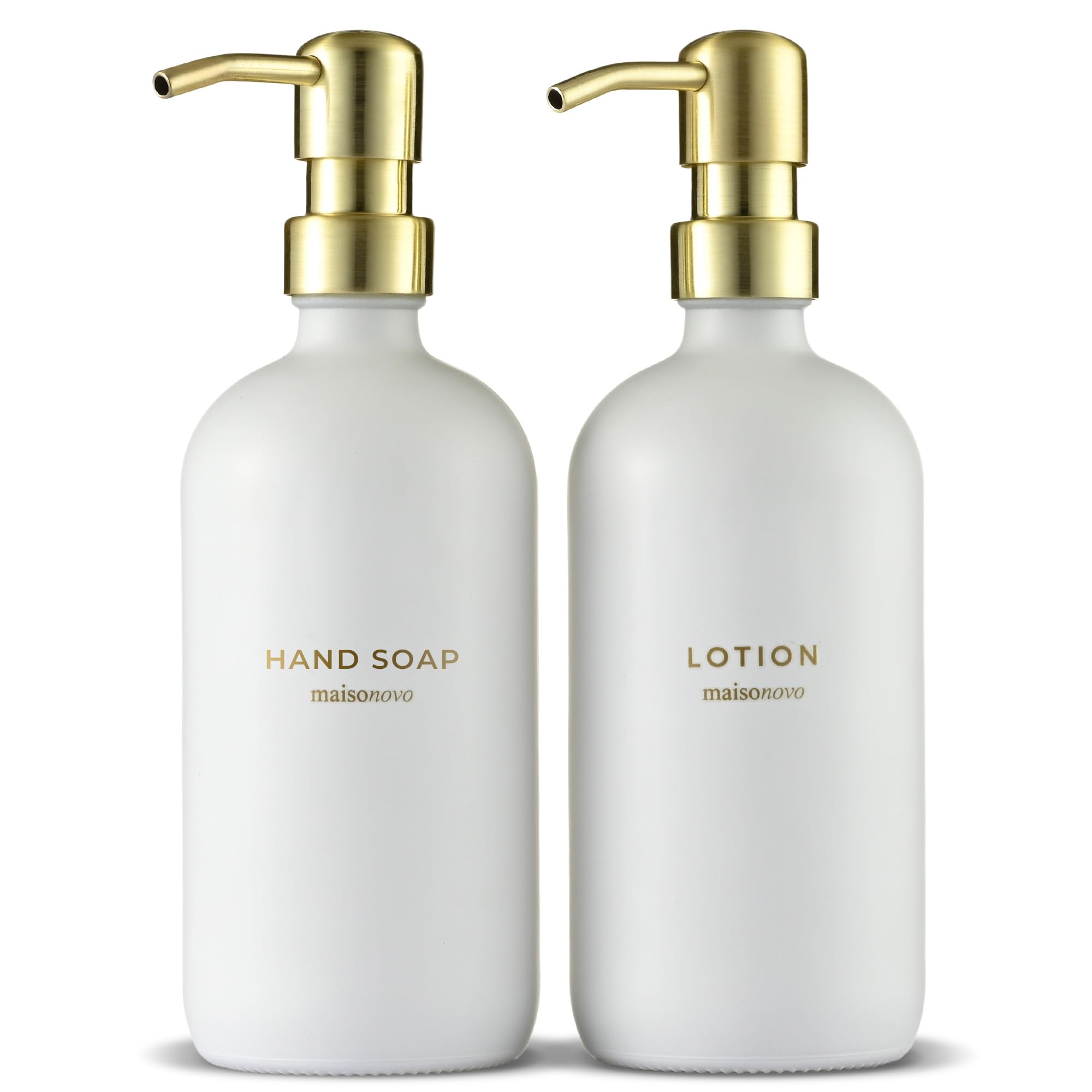 MaisoNovo front view of two clear dispensers showing elegant countertop styling