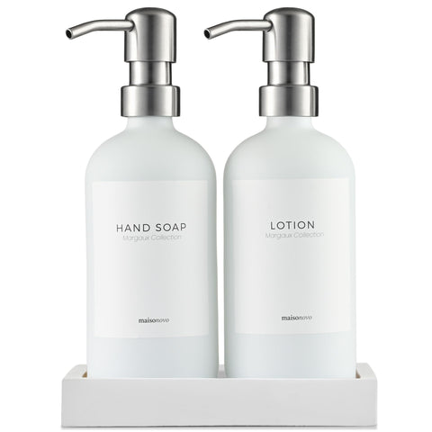 MaisoNovo front view of white dispensers showing clean countertop benefit