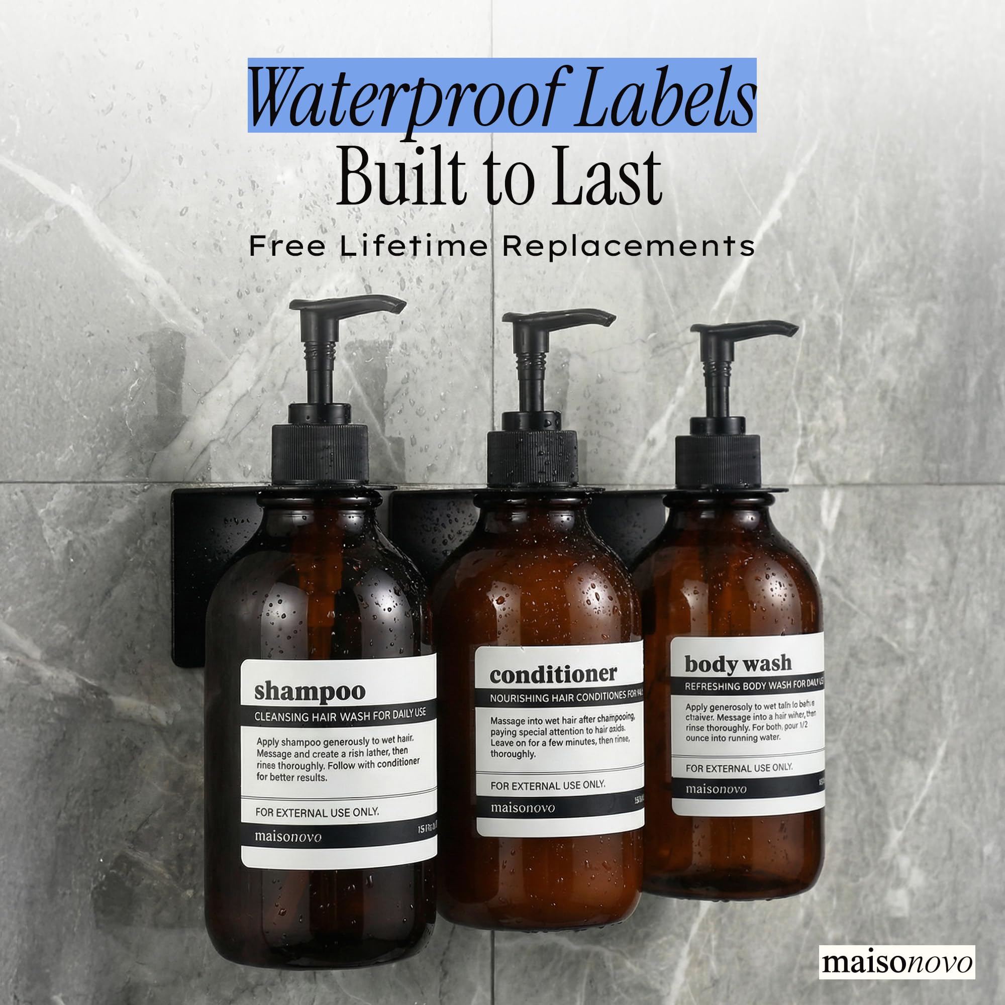 MaisoNovo apothecary labels and caps displayed for clear product identification