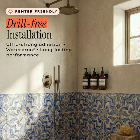 MaisoNovo mounted in shower lifestyle shot showing tidy, space-saving benefit