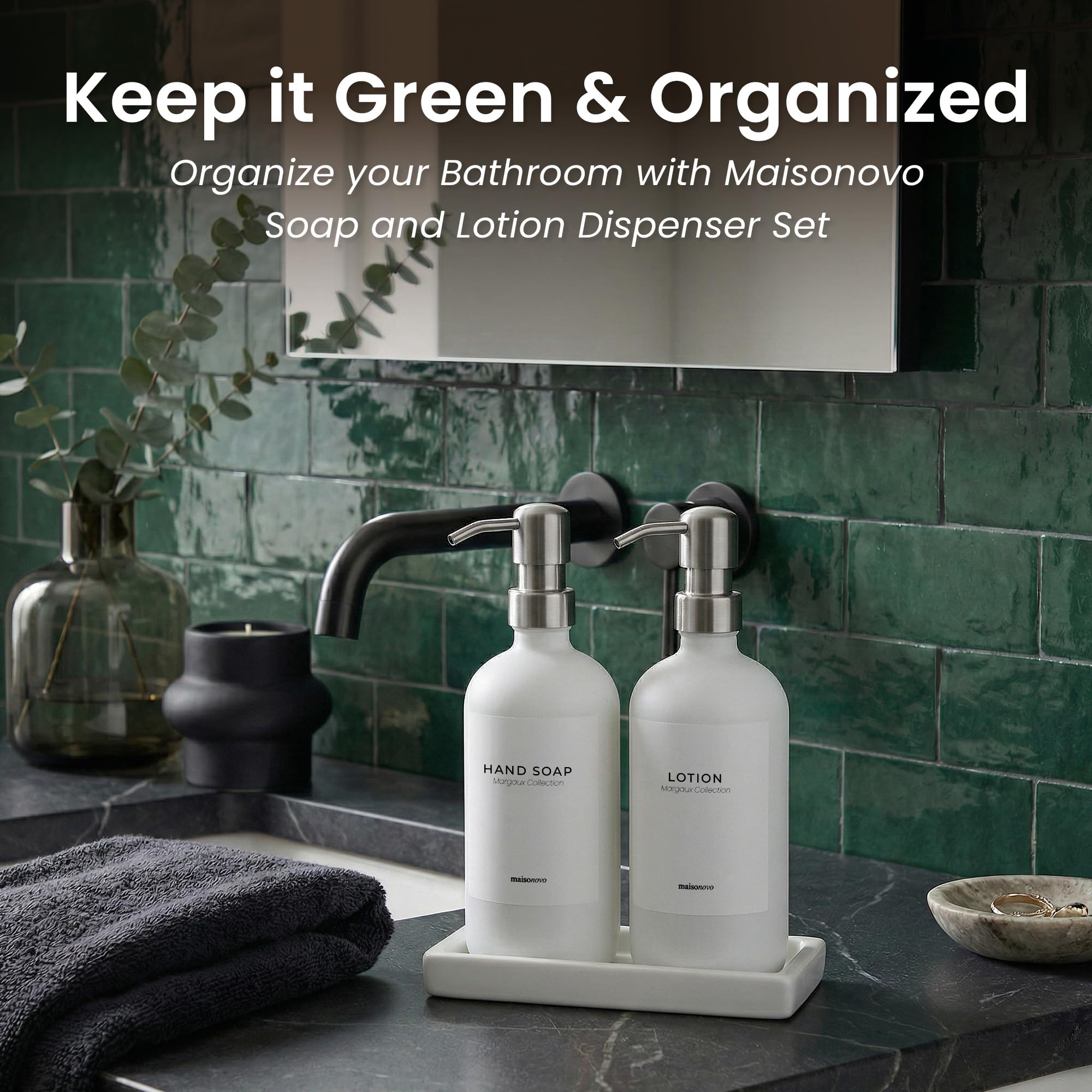 MaisoNovo packaging showing bottles, pumps, tray and installation parts