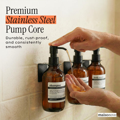 MaisoNovo pump dispensing shampoo demonstrating easy, controlled delivery