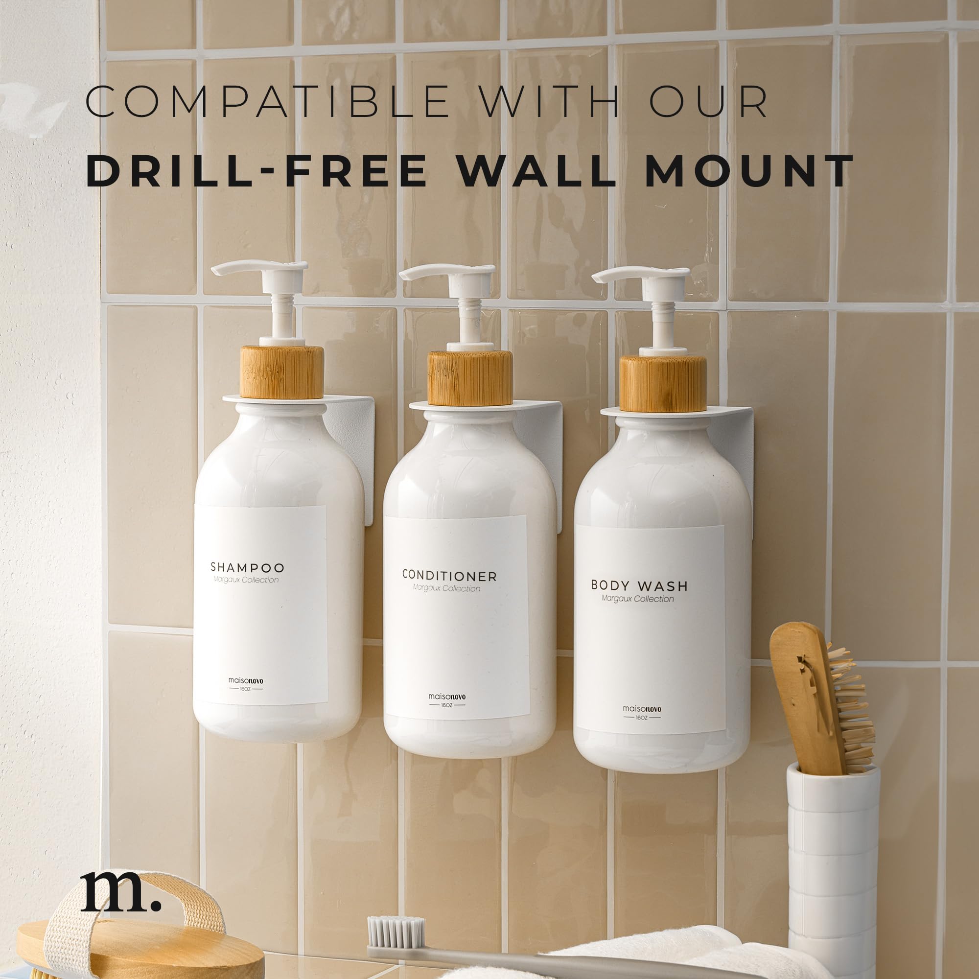 MaisoNovo hand refilling a bottle showing wide-mouth refill convenience and mess reduction