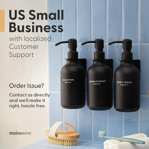 MaisoNovo bottles beside a hand for scale showing 500ml capacity and family-ready size