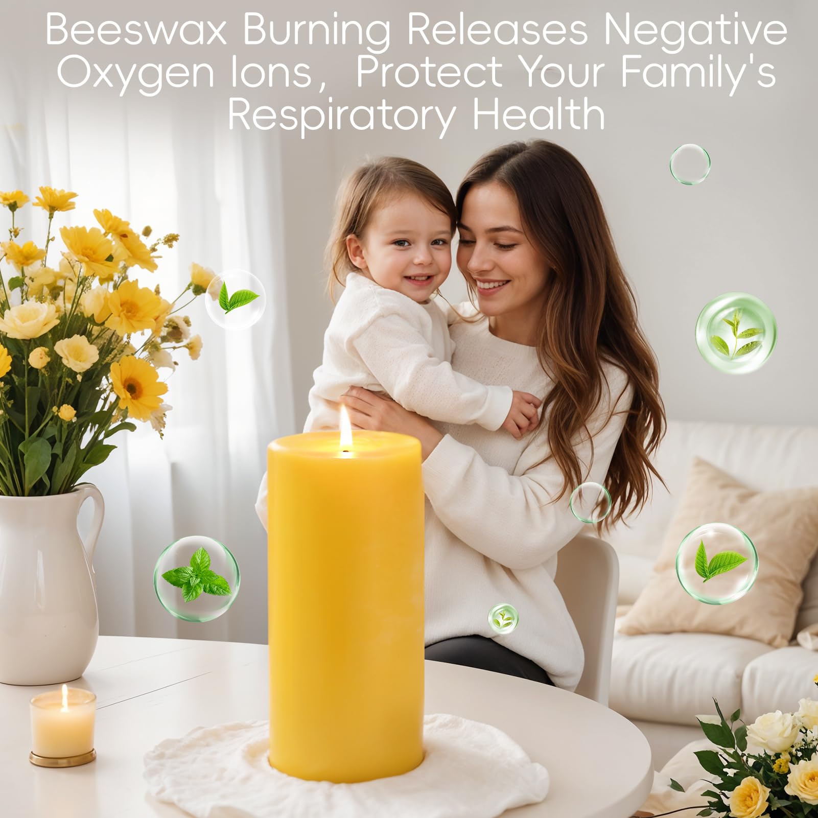MAKALONE candles burning in a dim living room creating warm ambient lighting