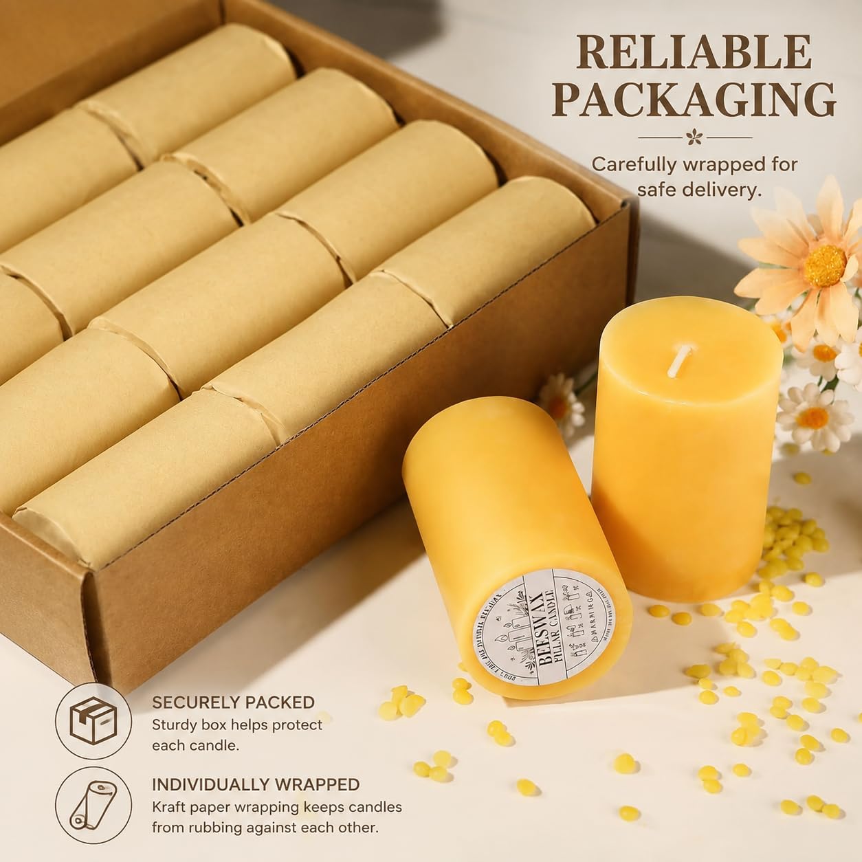 MAKALONE candles glowing in living room to produce cozy, smokeless light