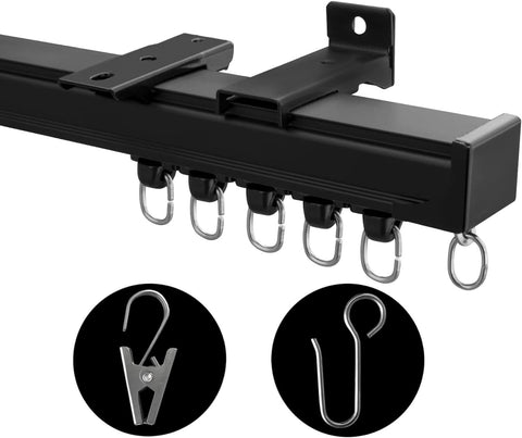 MaKefeile front view of full 9–12ft black ceiling track showing sleek finish and strength