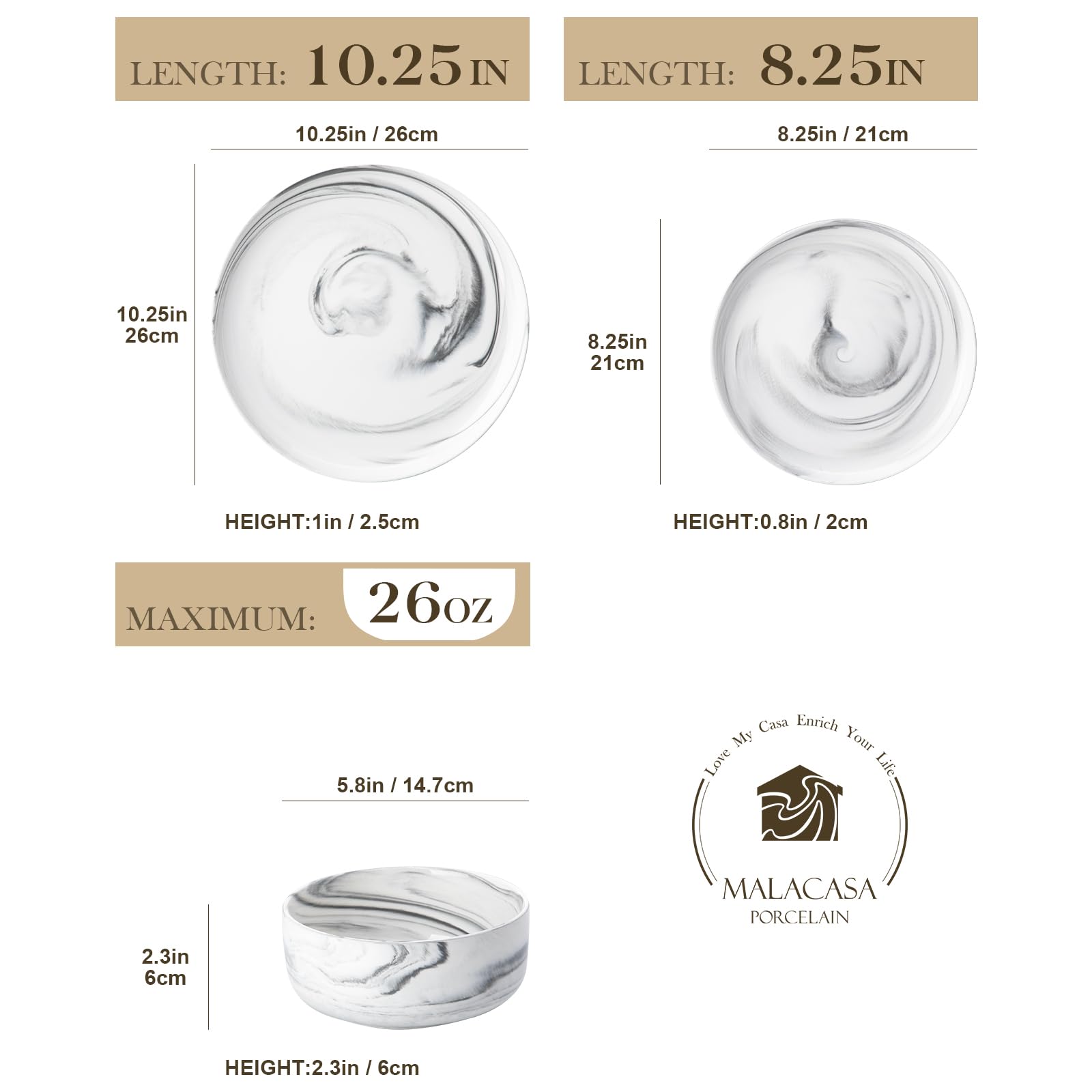 MALACASA 10.25 inch dinner plate top view highlighting smooth finish and easy plating