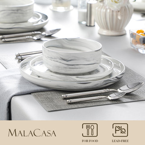 MALACASA 8.25 inch dessert plates neatly stacked to show compact storage benefit