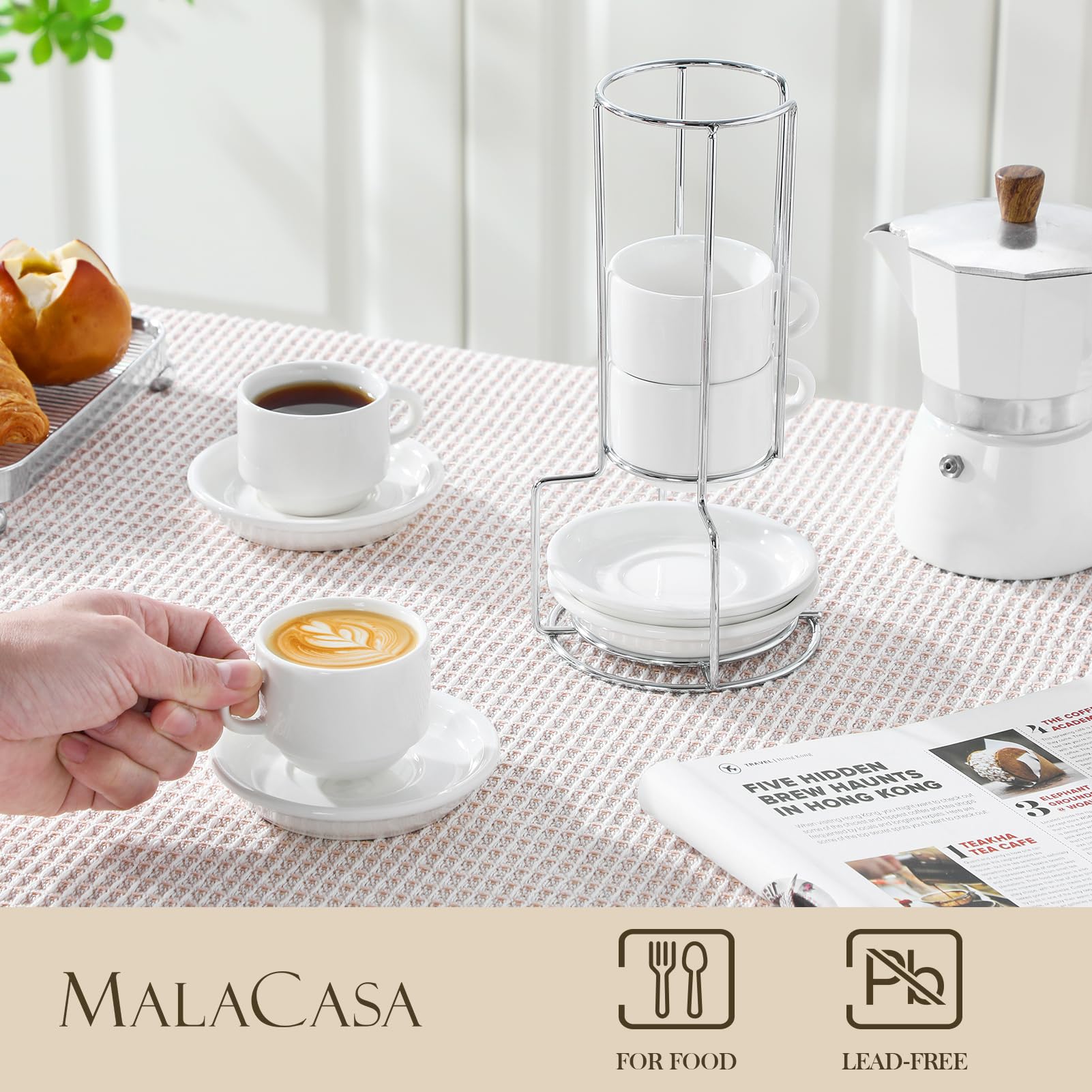 MALACASA cup on saucer top-down for precise serving presentation