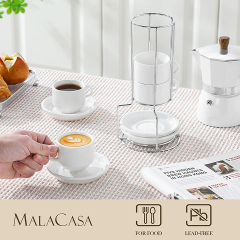 MALACASA cup on saucer top-down for precise serving presentation