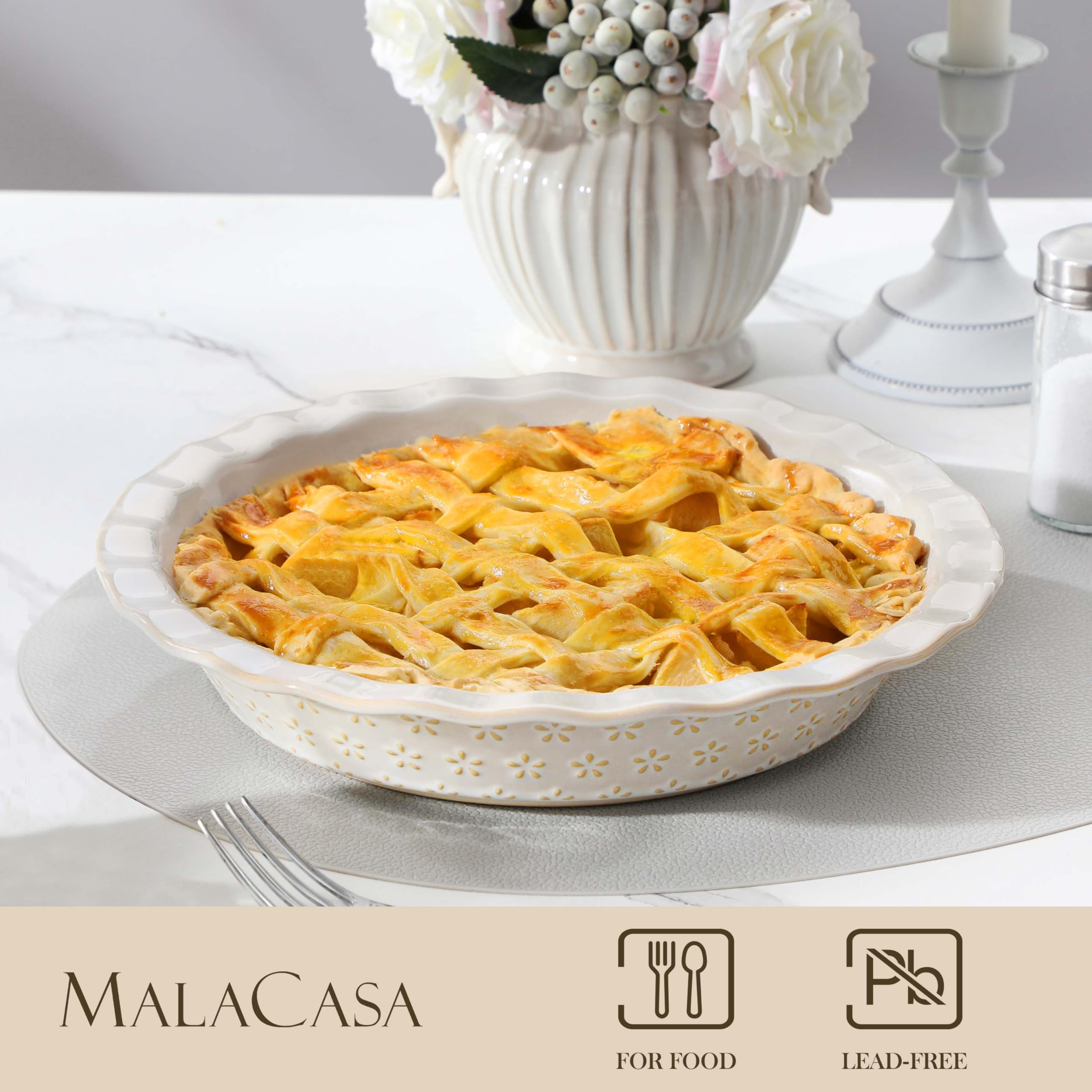 MALACASA embossed floral pattern detail emphasizing classic aesthetic benefit