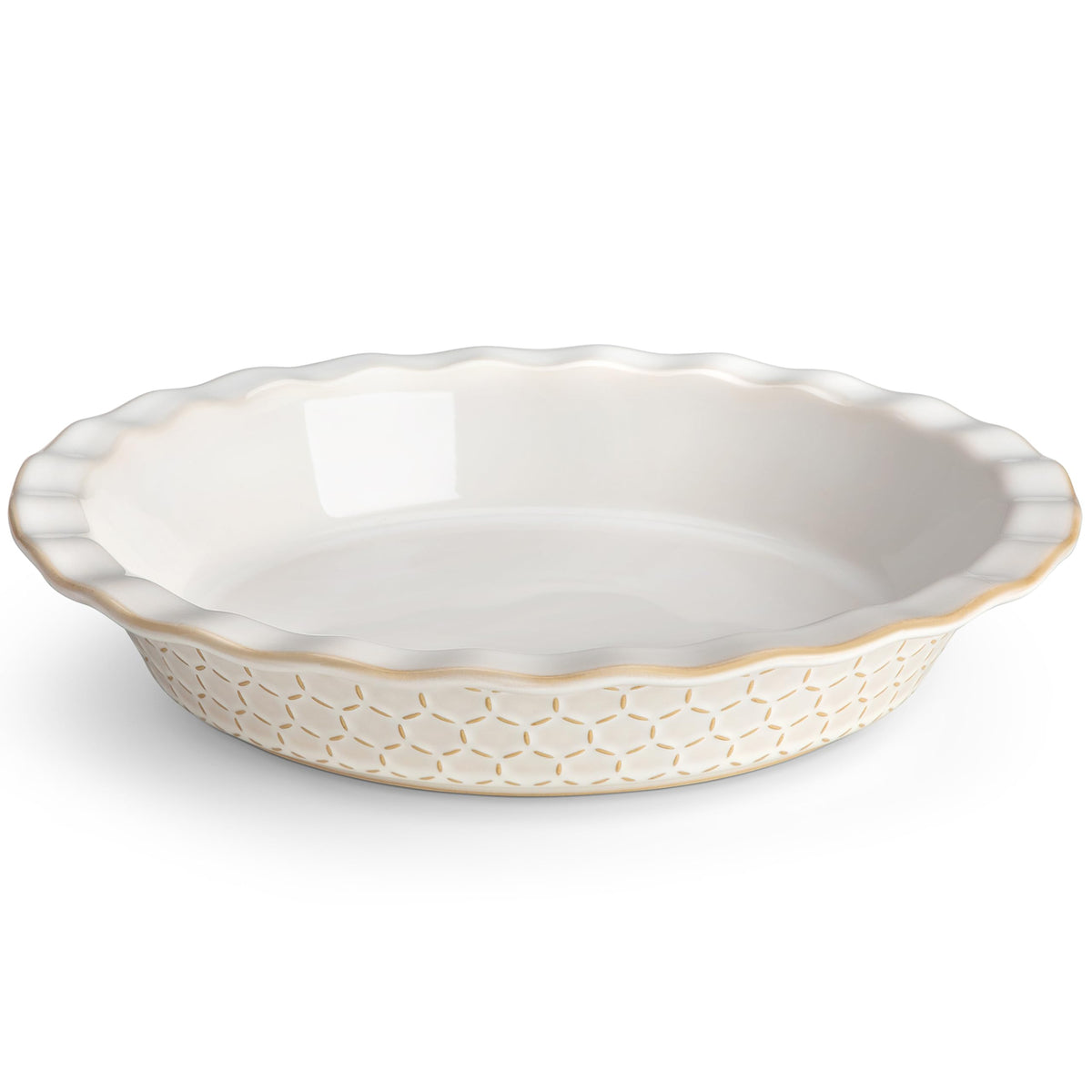 MALACASA embossed pie dish front view showcasing elegant serving appeal