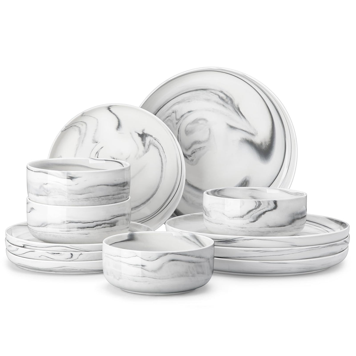 MALACASA front view of full grey dinnerware set shows clean modern design and durability