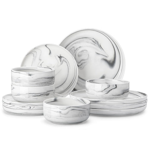 MALACASA front view of full grey dinnerware set shows clean modern design and durability