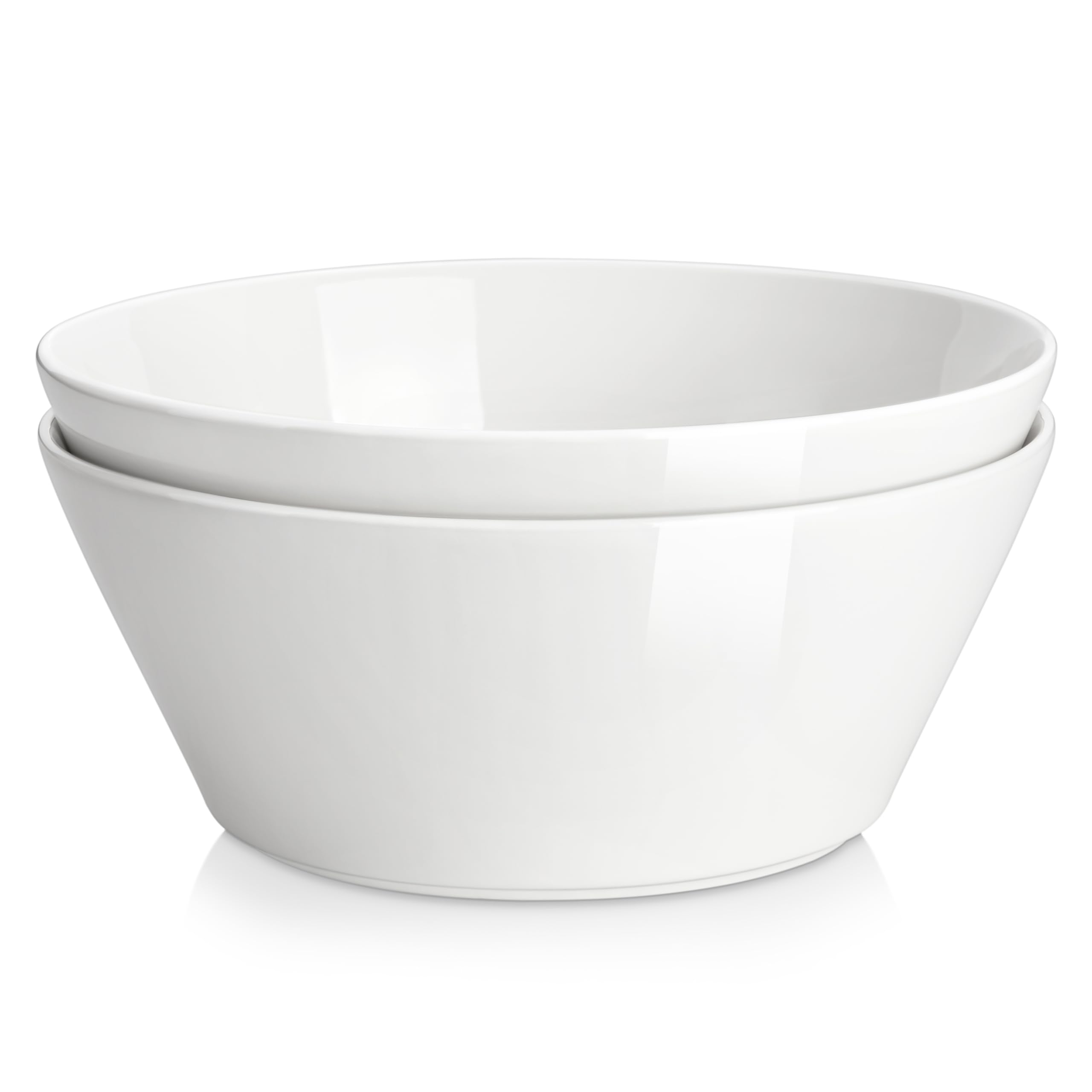 MALACASA front view of two white large ceramic bowls showing clean design and capacity