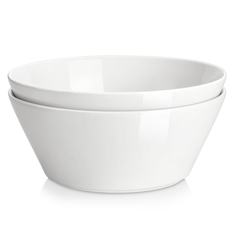 MALACASA front view of two white large ceramic bowls showing clean design and capacity