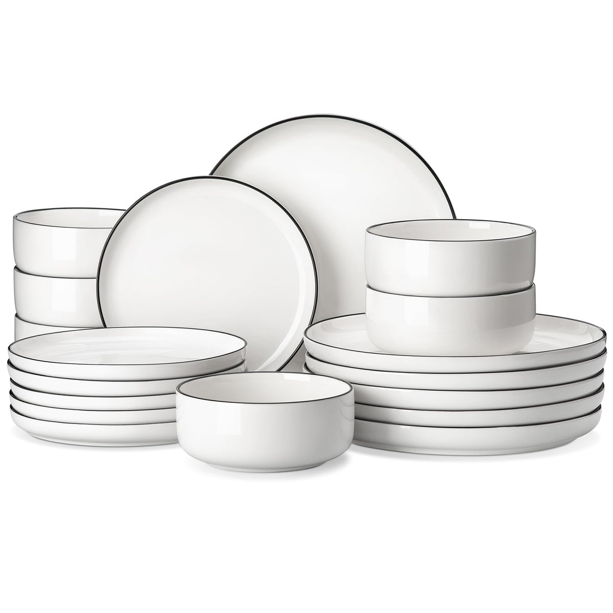 MALACASA front view of white 18-piece set showing clean profile and completeness