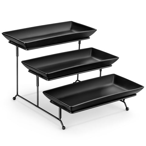 MALACASA front view of 3 tier serving tray showing elegant display benefit