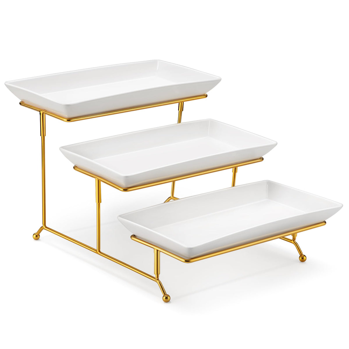 MALACASA front view assembled three tier stand showing elegant presentation