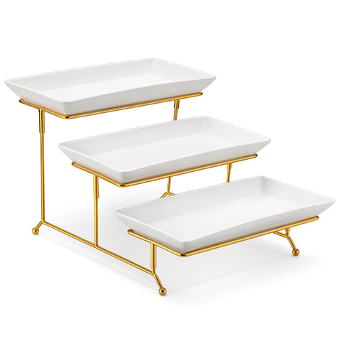 MALACASA front view assembled three tier stand showing elegant presentation