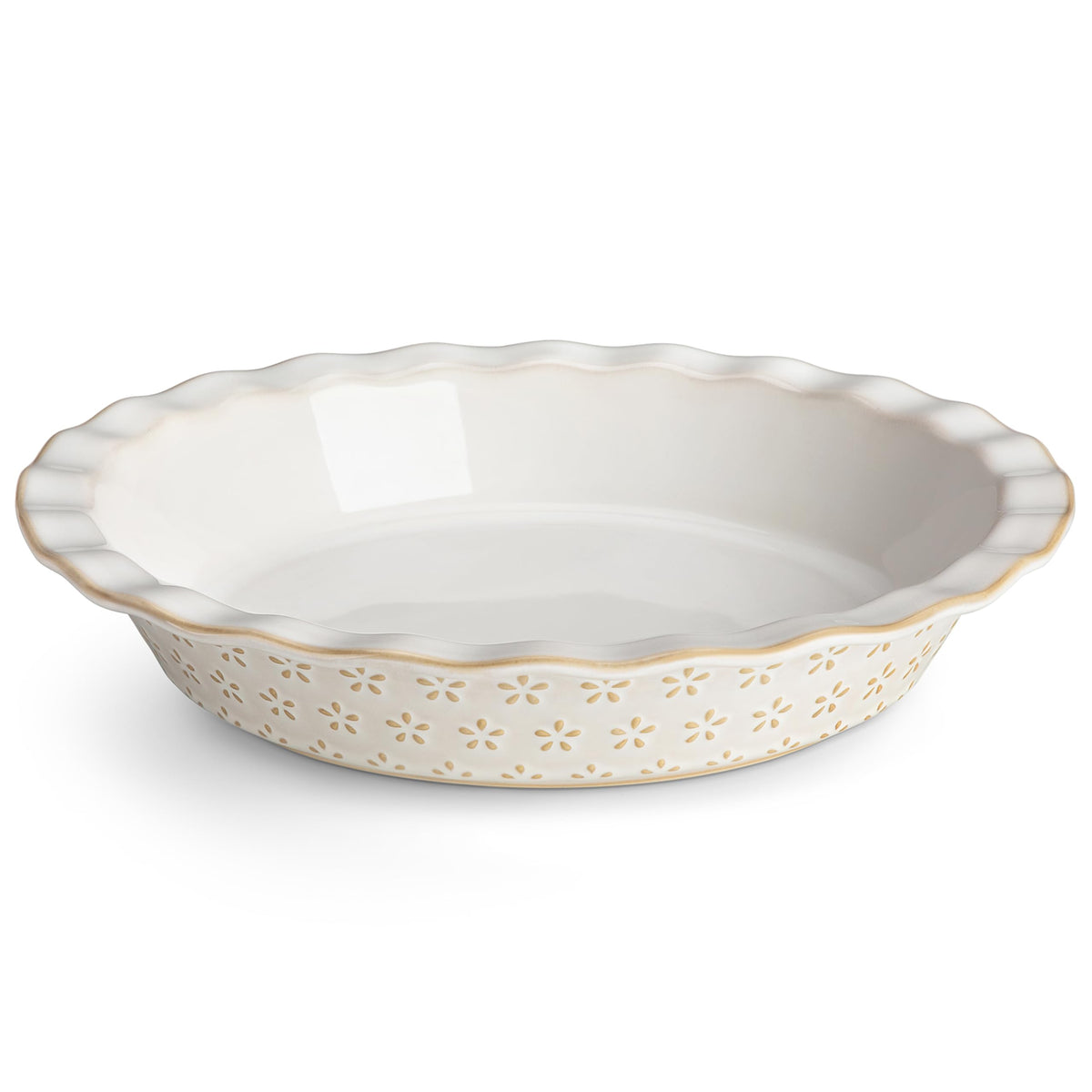 MALACASA front view of embossed pie pan showing elegant presentation benefit