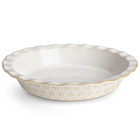 MALACASA front view of embossed pie pan showing elegant presentation benefit