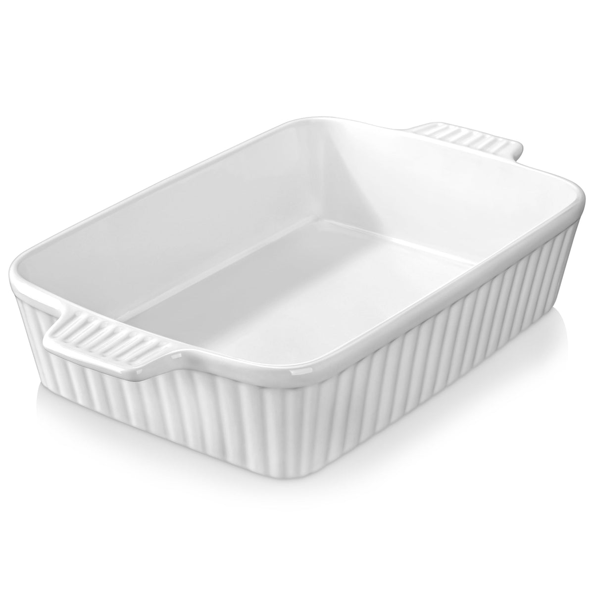 MALACASA front view of white ceramic casserole showing clean design and capacity benefit