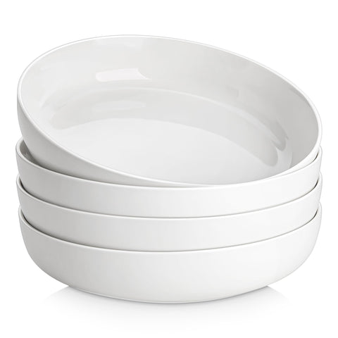 MALACASA front view of set of four white pasta bowls showing clean modern look and versatility