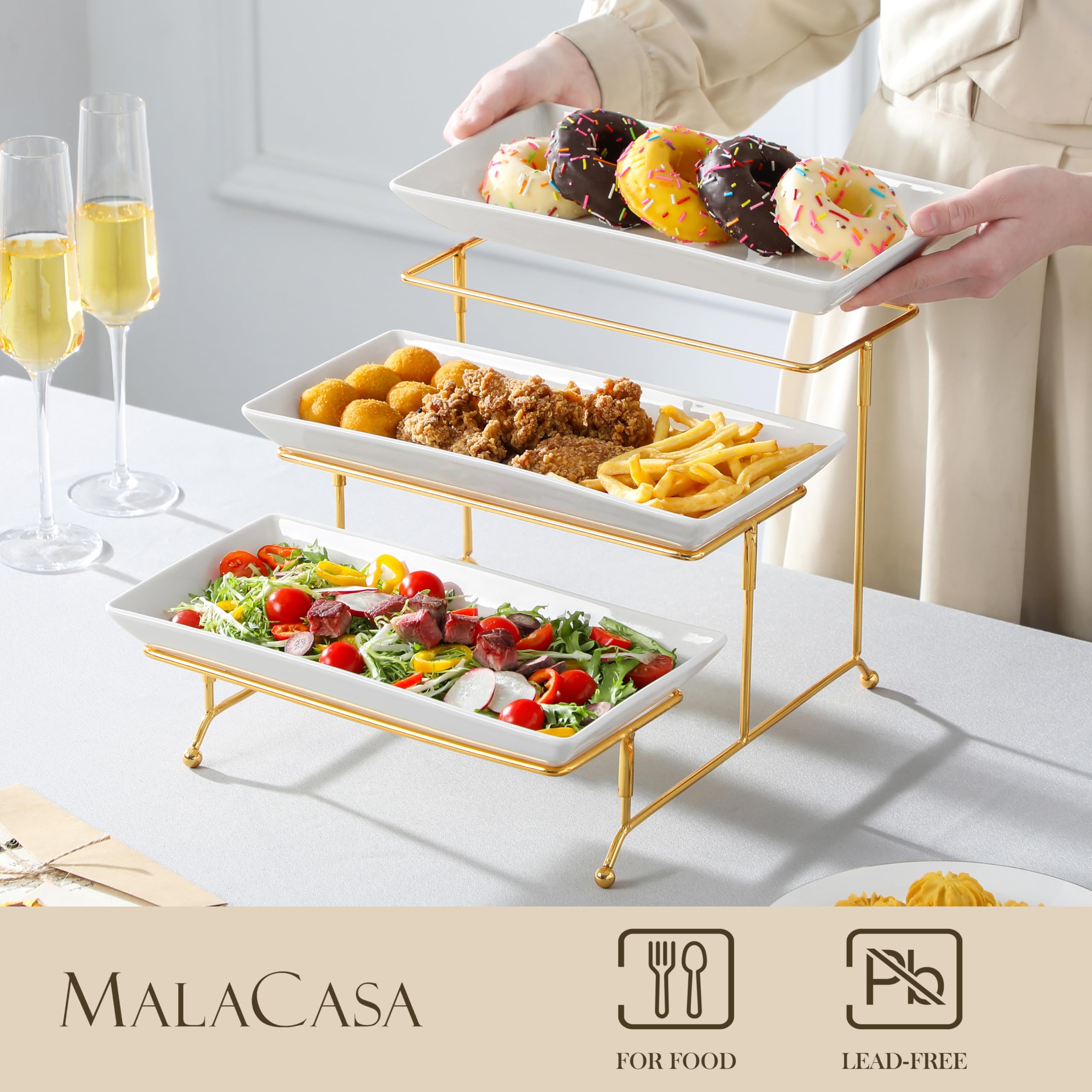 MALACASA gold rack detail highlighting sturdy foldable metal construction benefit