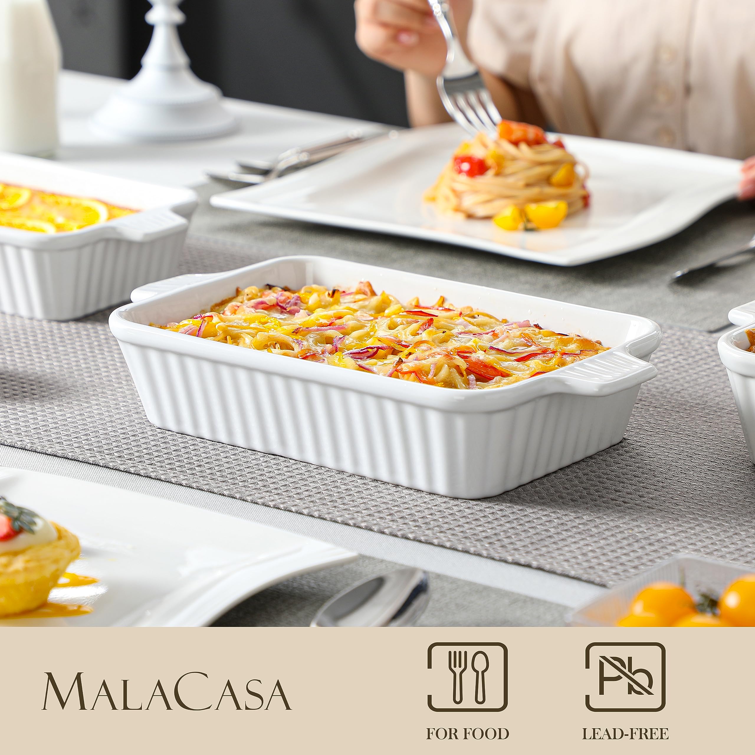 MALACASA integrated handle detail for safe lifting and stable transport from oven