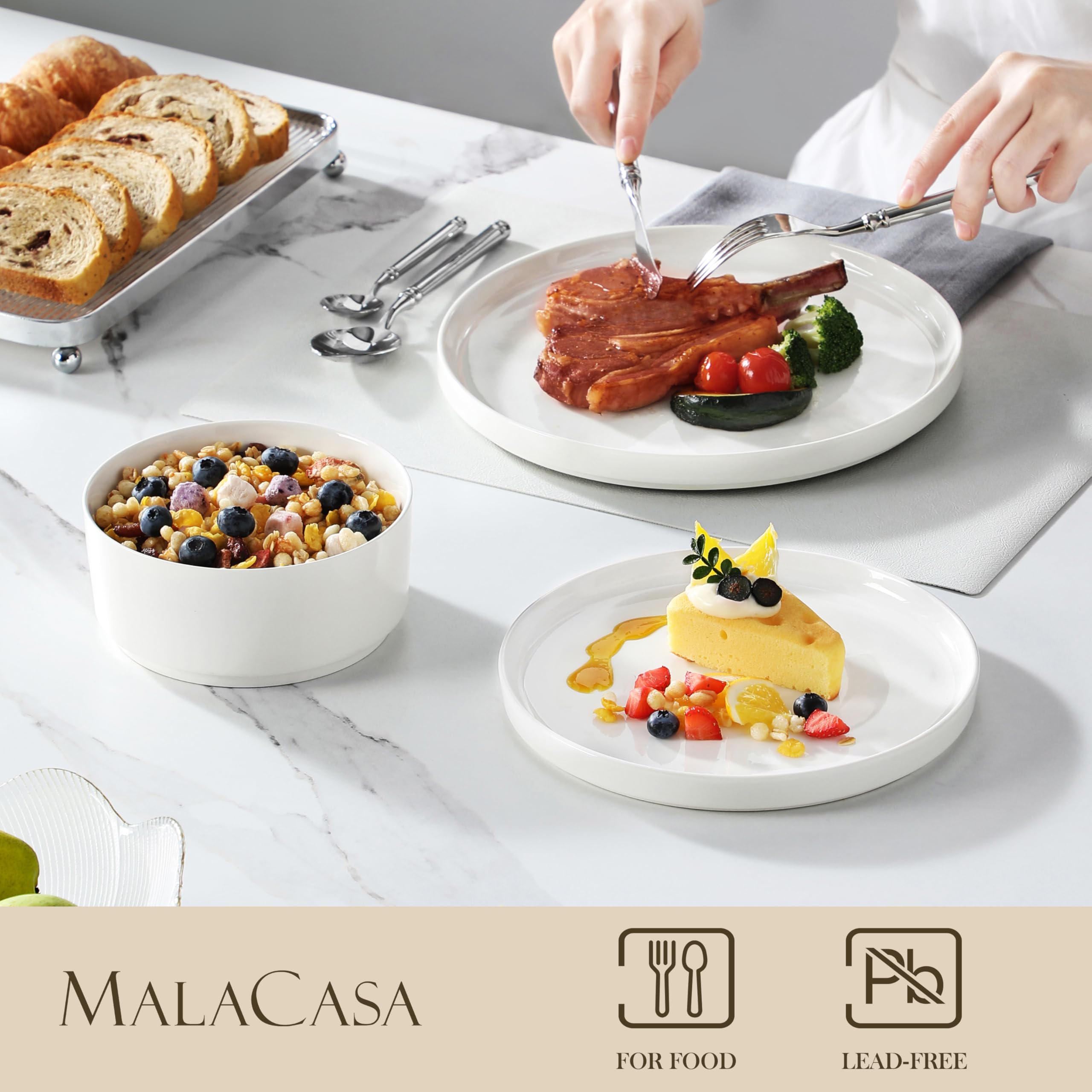 MALACASA salad plate top view highlighting elegant white design and easy pairing
