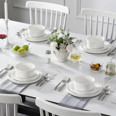 MALACASA stacked plates in cabinet demonstrating space-saving groove design