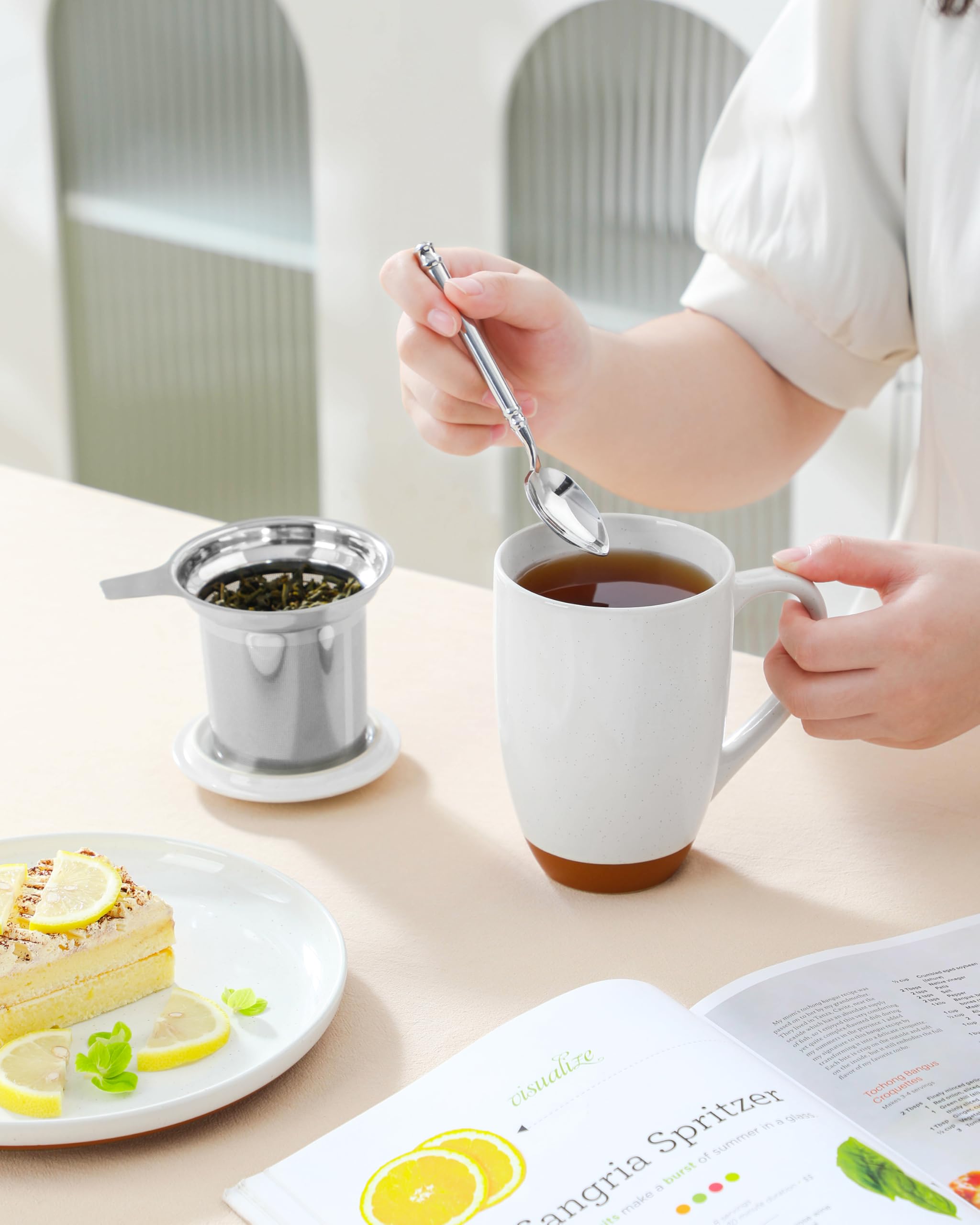 MALACASA mug placed in a kitchen and office setting for everyday lifestyle use