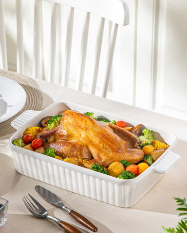 MALACASA on dining table styled with food showing attractive serving presentation
