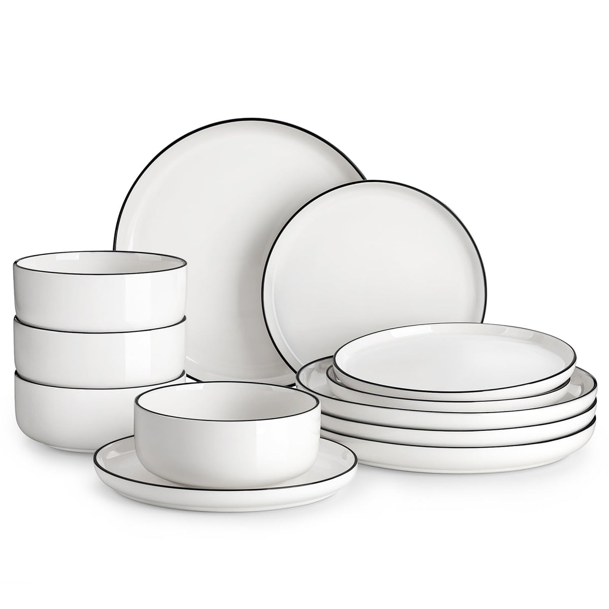 MALACASA front view of full 12-piece set showing clean modern look and easy styling