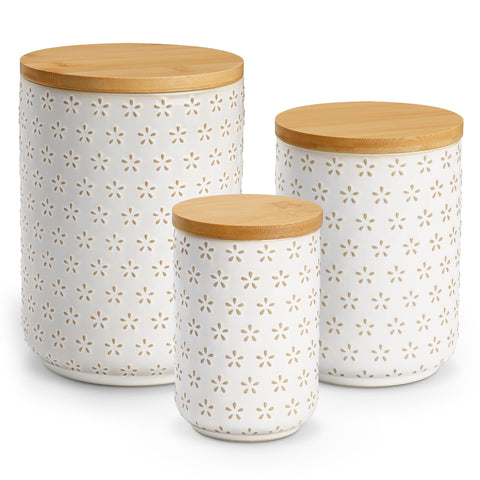 MALACASA LYDIA front view showing three canisters for neat storage and style