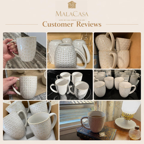 MALACASA four LYDIA mugs on shelf showcasing matching aesthetic and storage benefit