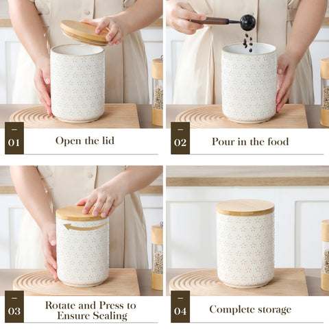MALACASA LYDIA jars filled to show 80/40/20 oz capacities for planning