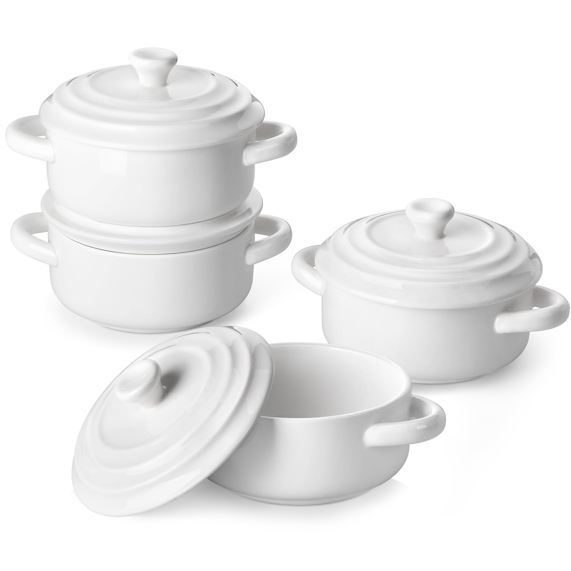 MALACASA front view of four mini cocottes showing attractive finish and serving use
