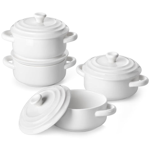 MALACASA front view of four mini cocottes showing attractive finish and serving use