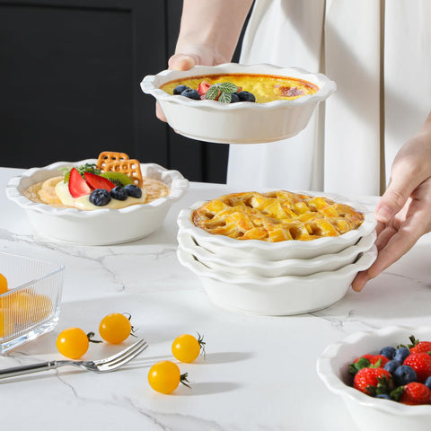 MALACASA mini pie pan next to measuring cup showing 12 oz capacity