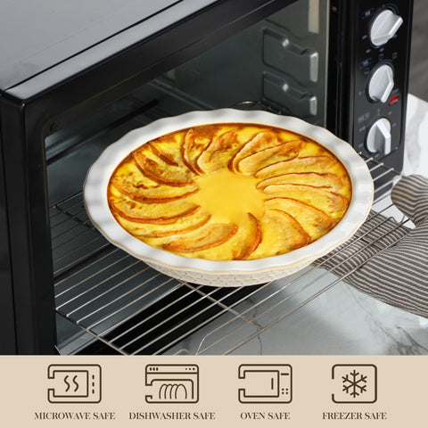 MALACASA pie dish in oven baking for reliable, consistent browning